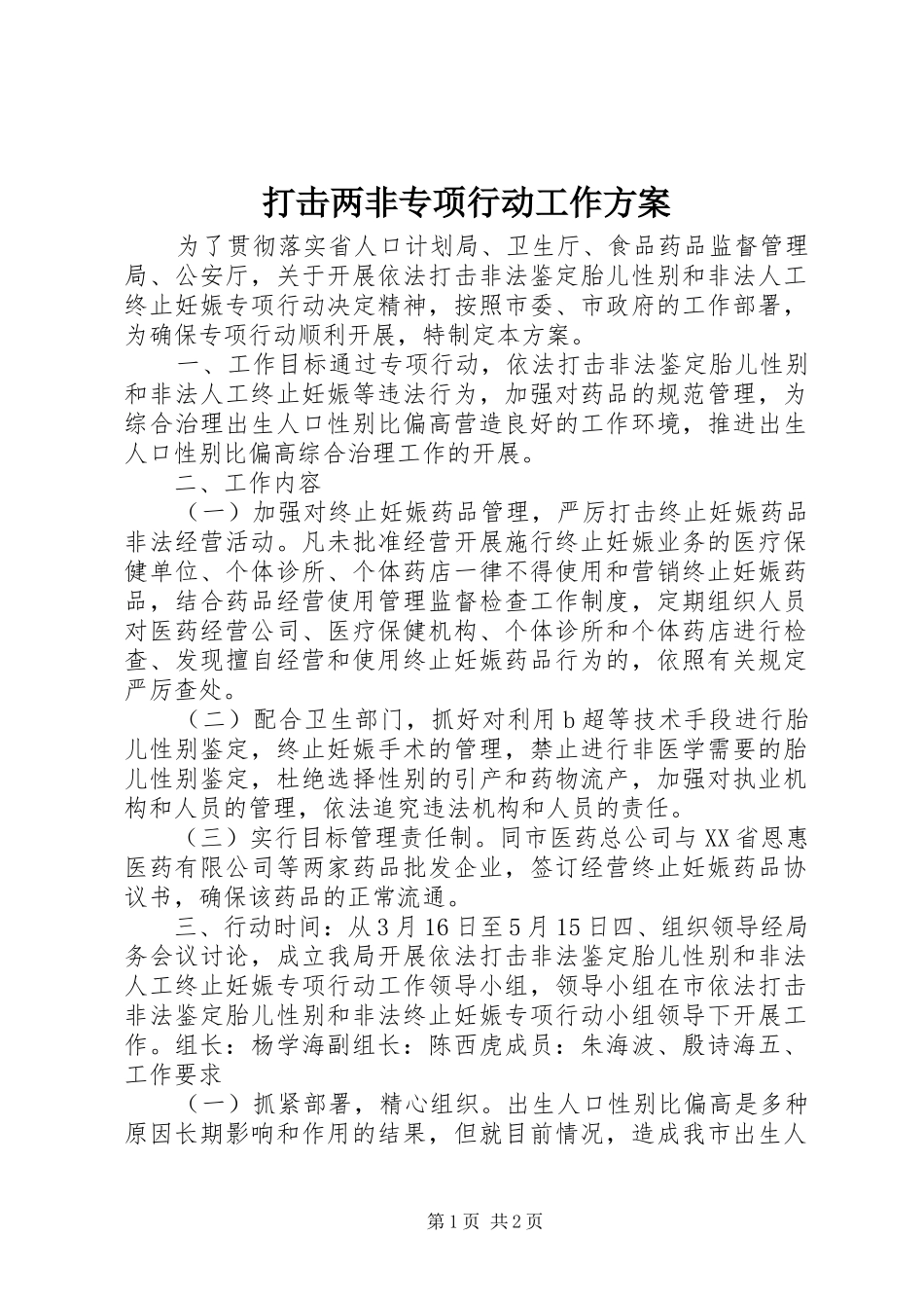 打击两非专项行动工作实施方案 _第1页