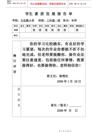 素质发展报告单
