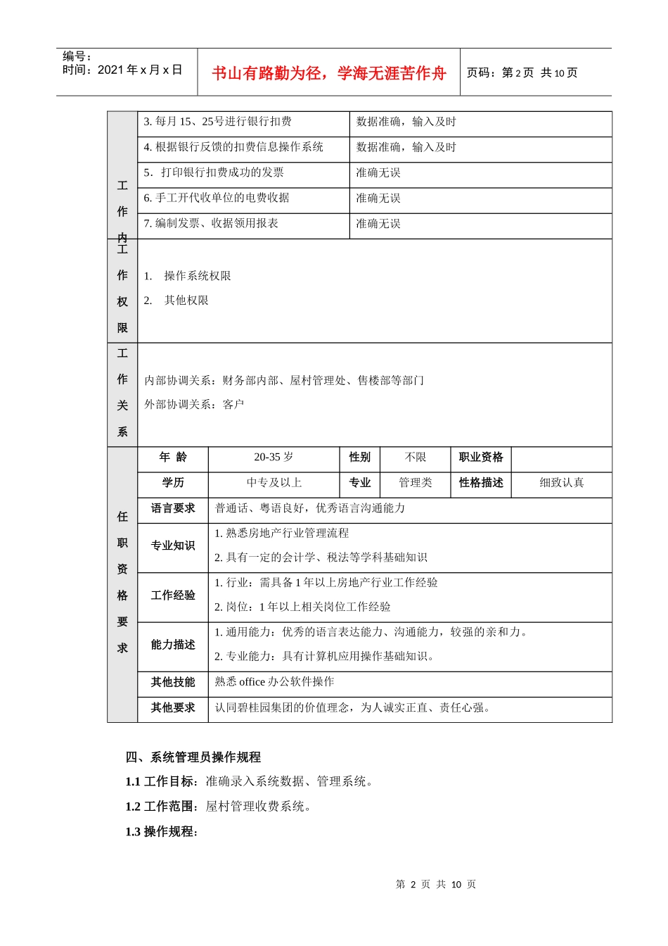 管理公司系统管理员岗位说明书_第2页