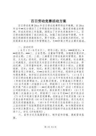 百日劳动竞赛活动实施方案 