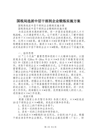 国税局选派中层干部到企业锻炼方案 