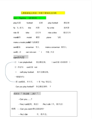 人教版新起点英语二年级下册知识点归纳