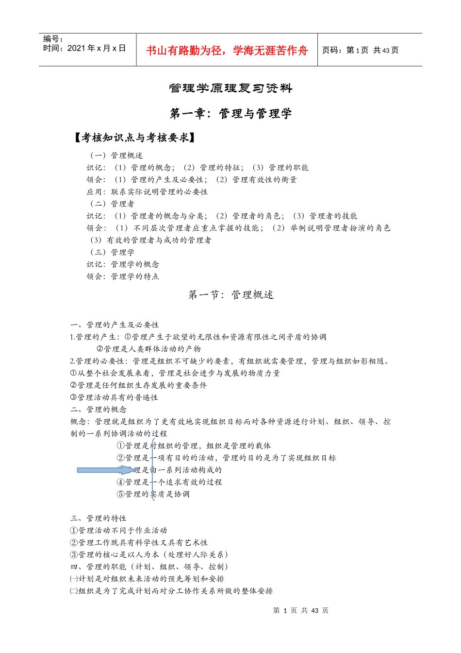 管理学原理知识点总结（DOC42页）_第1页