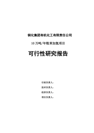 粗苯加氢。10万吨年焦化粗苯加氢装置可行性研究报告