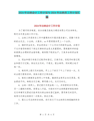 2024年出纳会计工作计划与2024年出纳员工作计划汇编