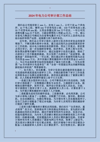 2017年电力公司审计部工作总结