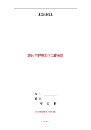 2024年护理工作工作总结【最新版】