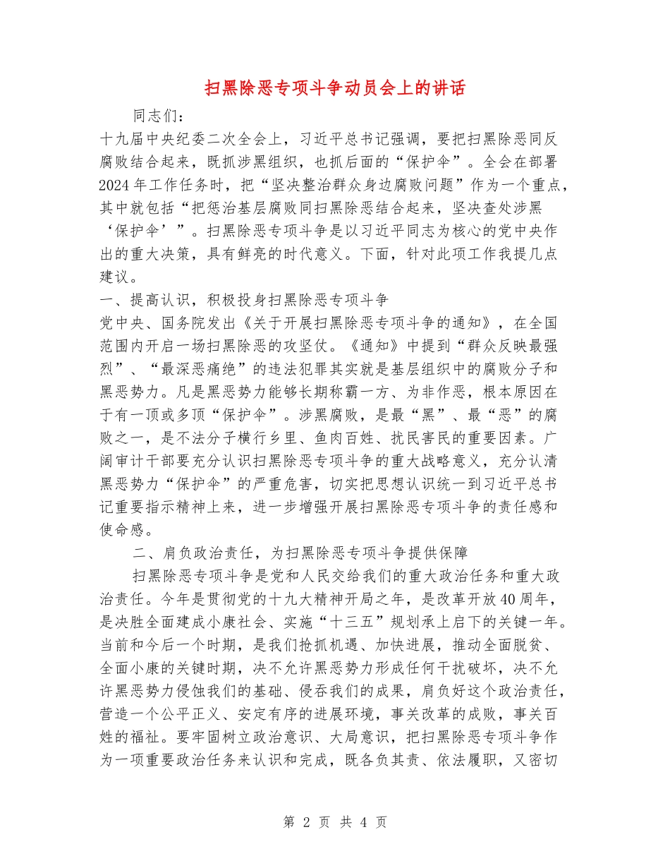 扫黑除恶专项斗争动员会上的讲话_第2页