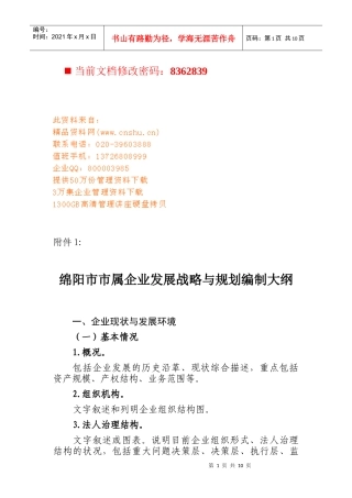 绵阳市市属企业发展战略与规划编制