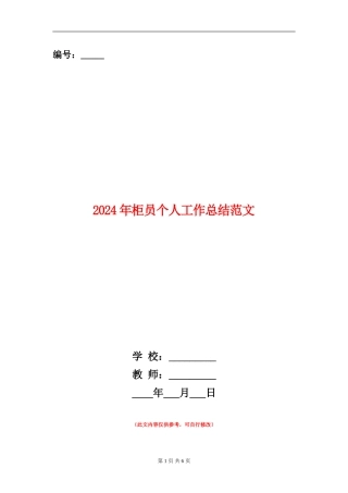 2024年柜员个人工作总结范文