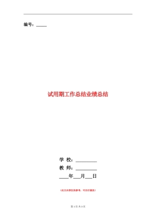 试用期工作总结业绩总结
