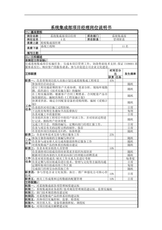 系统集成部项目经理岗位说明书