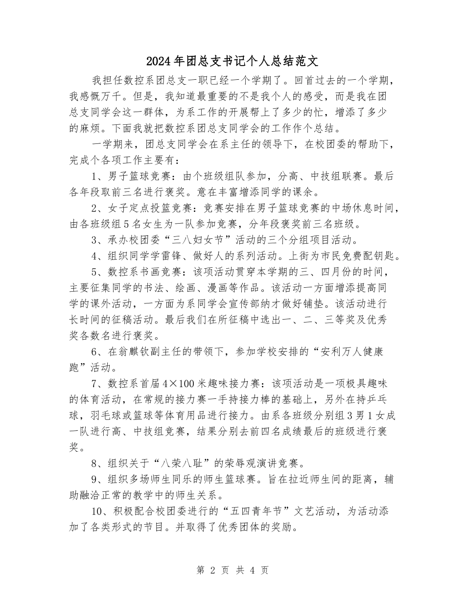 2024年团总支书记个人总结范文_第2页