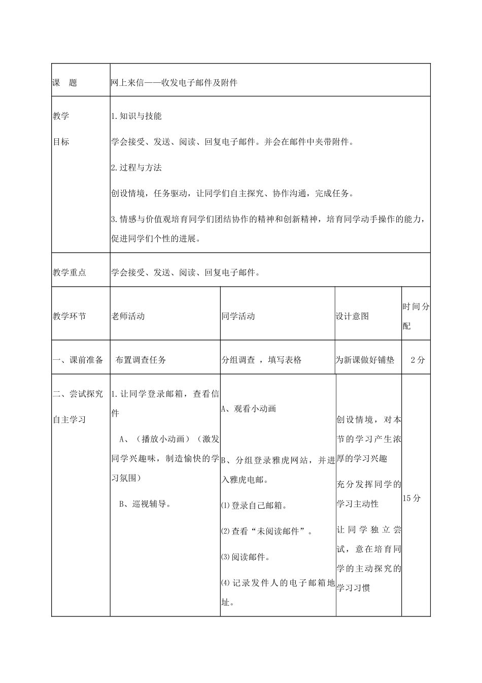 2024-2024年小学信息技术第三册-第14课网上来信-收发电子邮件及附件2教案-河大版_第2页