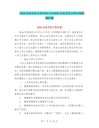 2024公共卫生工作计划1与2024公共卫生工作计划范例汇编