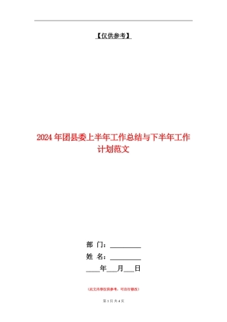 2024年团县委上半年工作总结与下半年工作计划范文