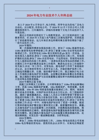 2017年电力专业技术个人年终总结
