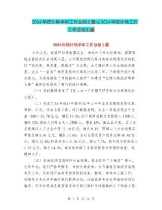 2024年统计局半年工作总结2篇与2024年统计局工作工作总结汇编