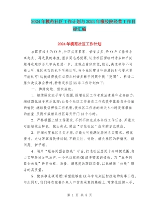 2024年模范社区工作计划与2024年橡胶院经营工作目标汇编