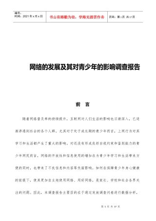 网络的发展对青少年的影响调查报告