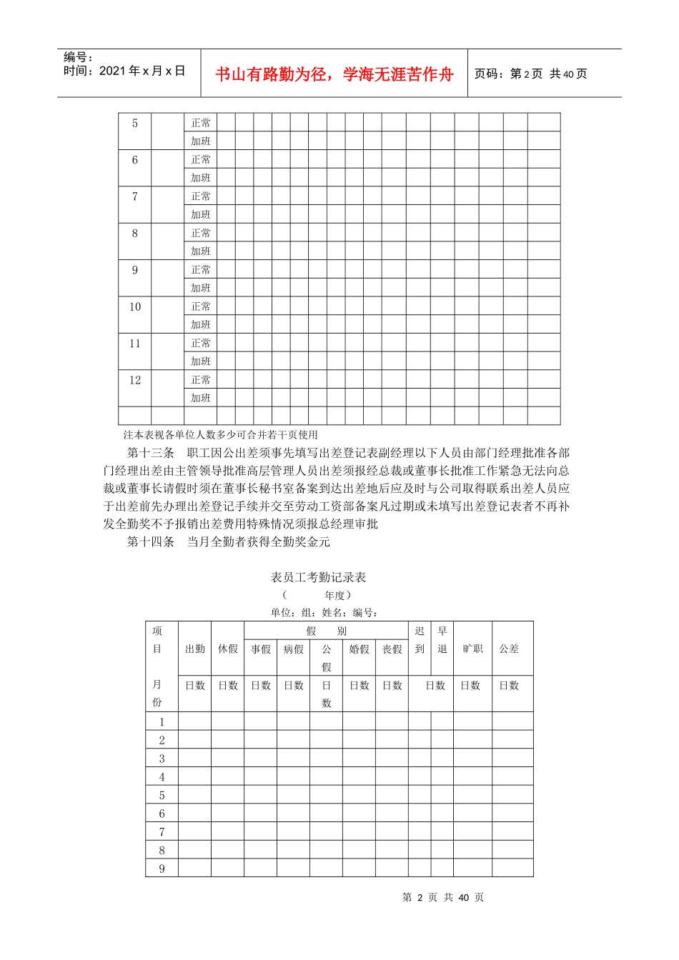 考勤考核管理制度范本_第2页
