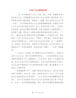乡村产业化经验材料