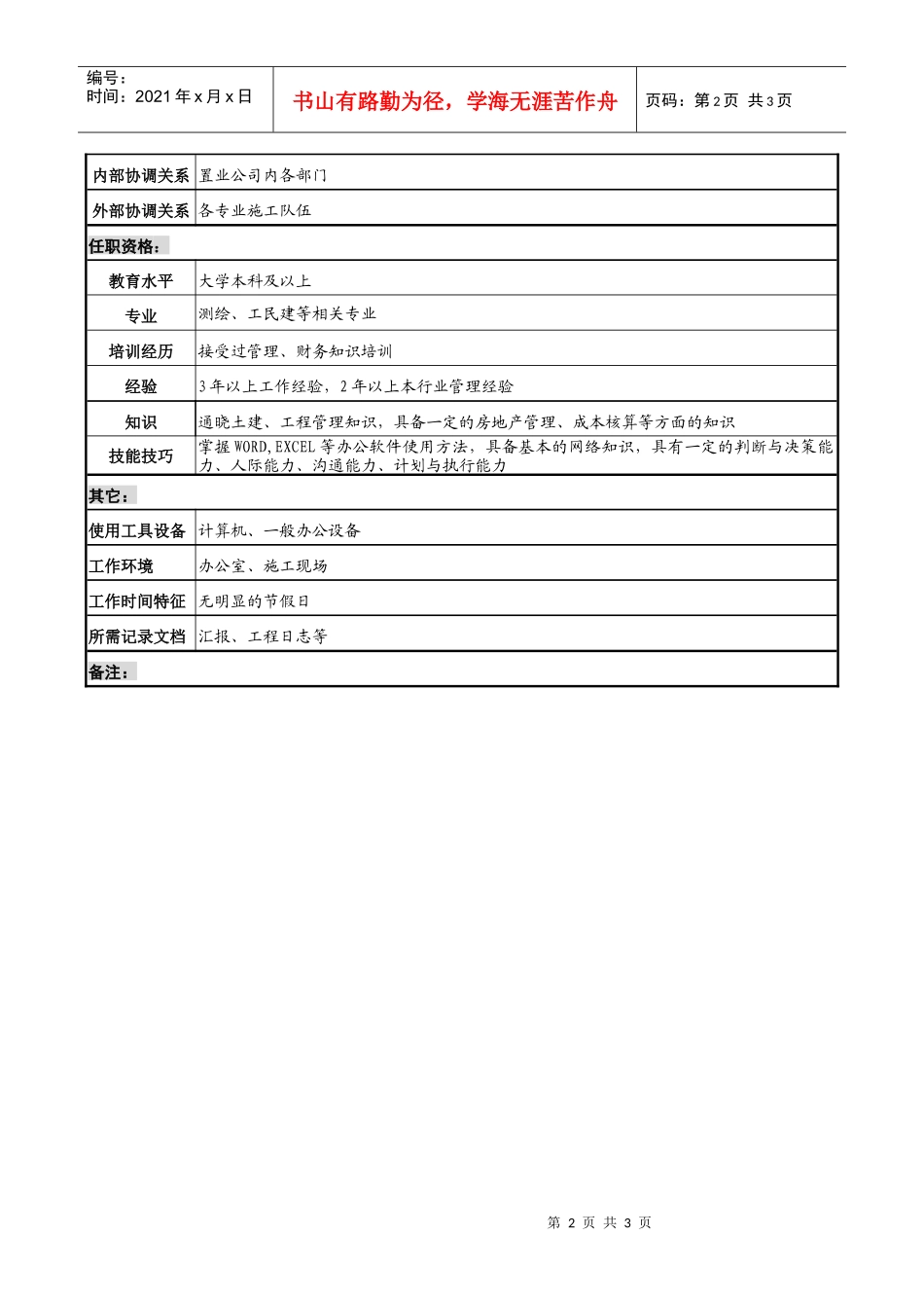 置业公司土方工程项目经理职务说明书_第2页