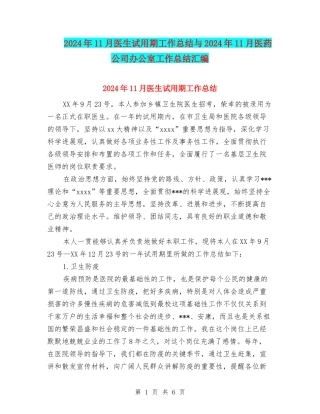 2024年11月医生试用期工作总结与2024年11月医药公司办公室工作总结汇编