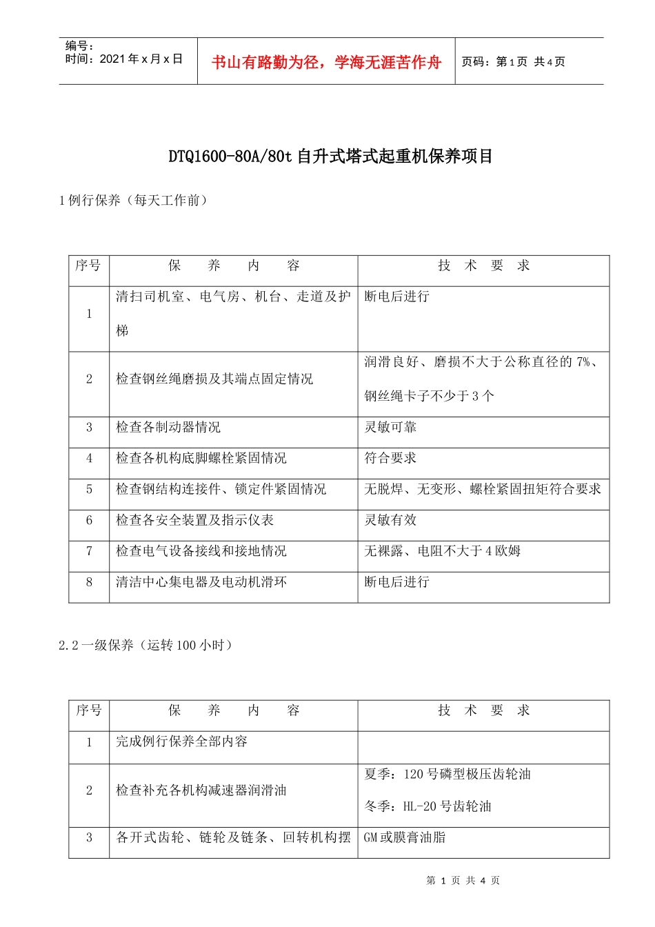 自升式塔式起重机保养项目_第1页