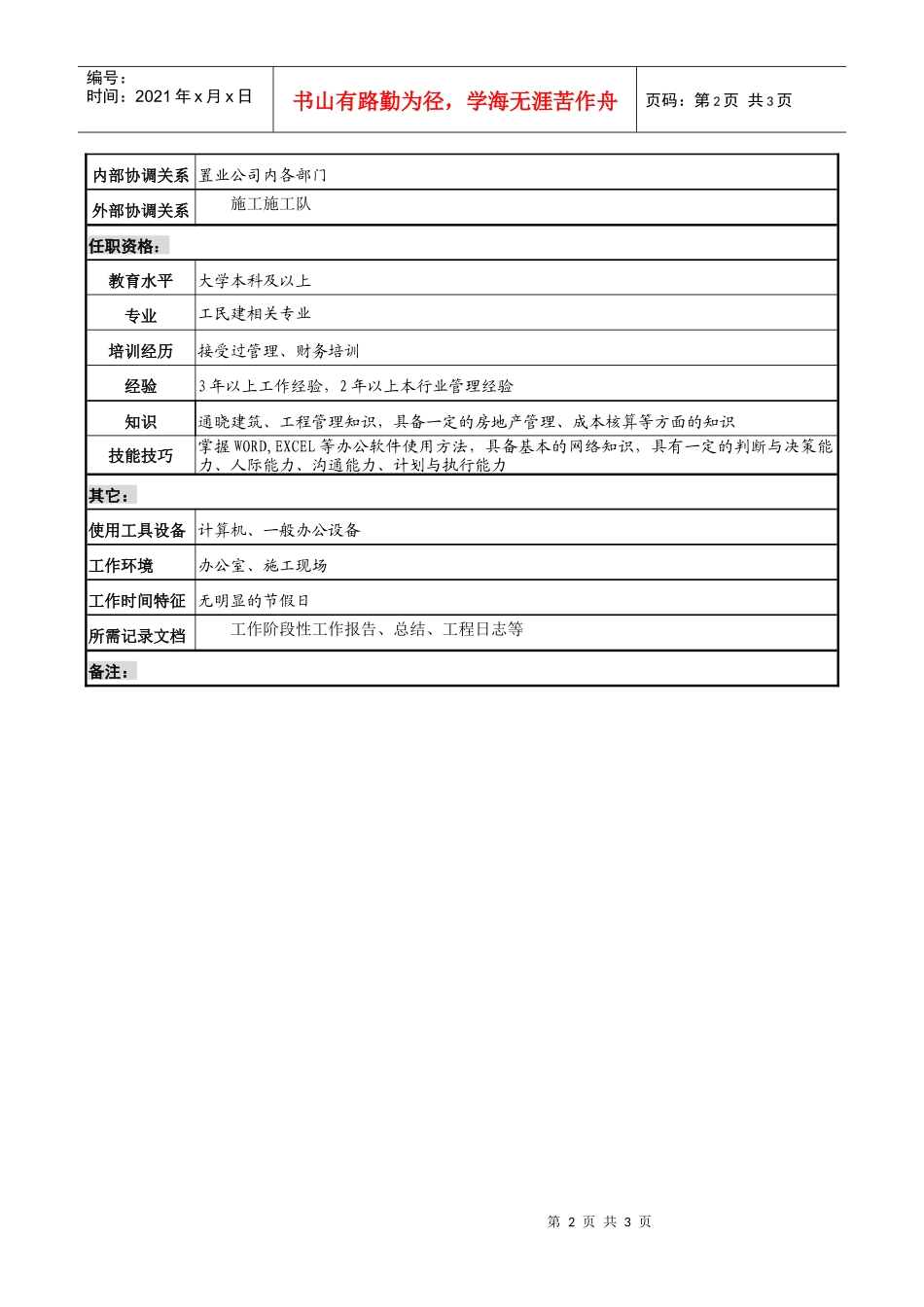 置业公司建筑工程项目经理职务说明书_第2页