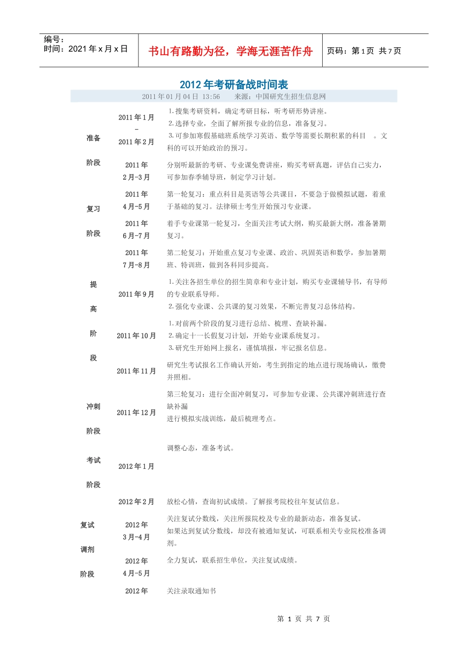 考研时间表 合理规划时间_第1页