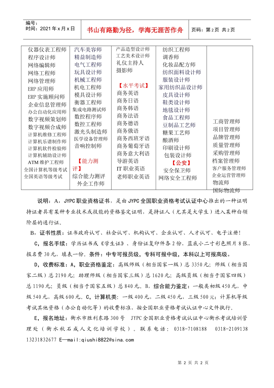 考试项目按专业分类一览表_第2页