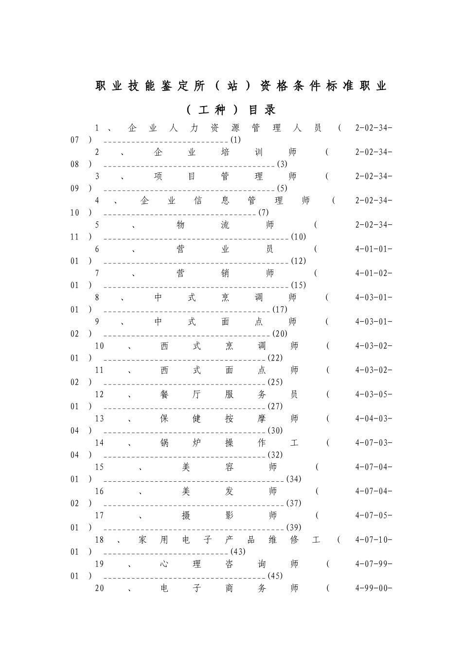 职业技能鉴定所（站）资格条件标准（企业人力资源管理人员）_第1页
