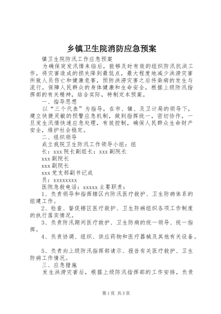 乡镇卫生院消防应急处置预案 