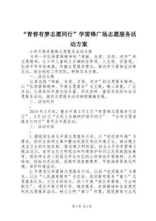 “青春有梦志愿同行”学雷锋广场志愿服务活动实施方案 