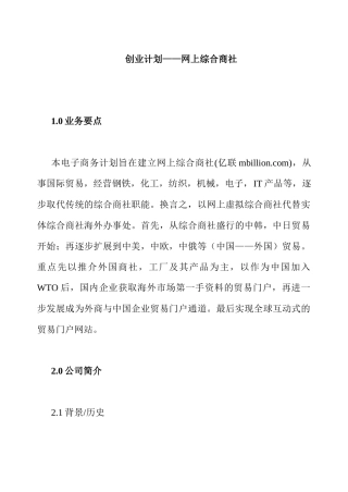 网上综合商社创业计划书