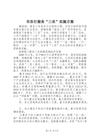 市农行服务“三农”方案 