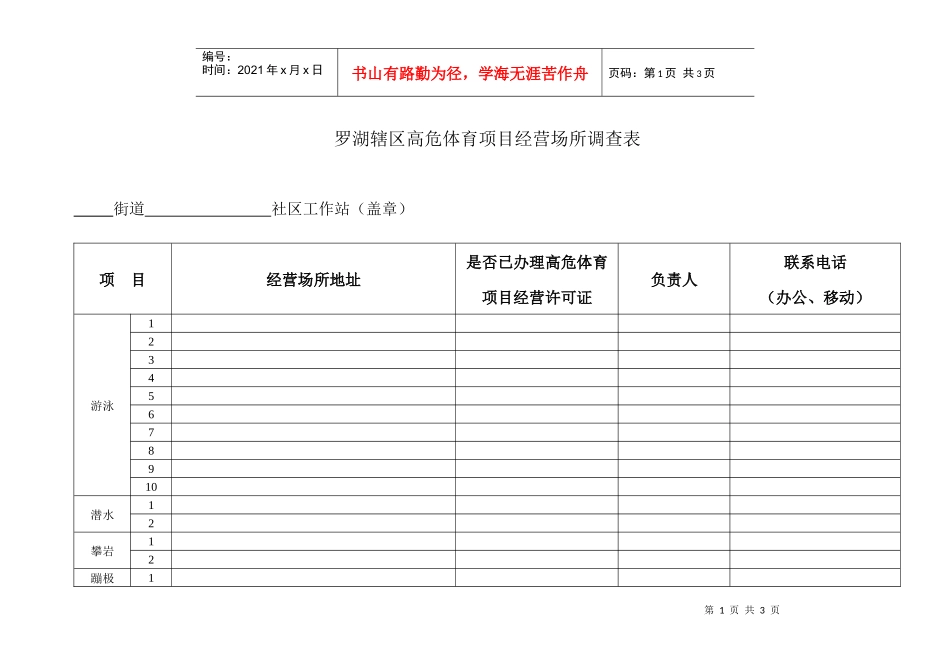 罗湖辖区高危体育项目经营调查表_第1页