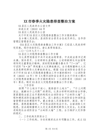 XX市春季火灾隐患排查整治实施方案 