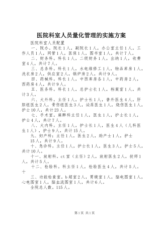 医院科室人员量化管理的方案 