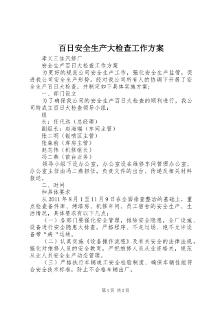 百日安全生产大检查工作实施方案 