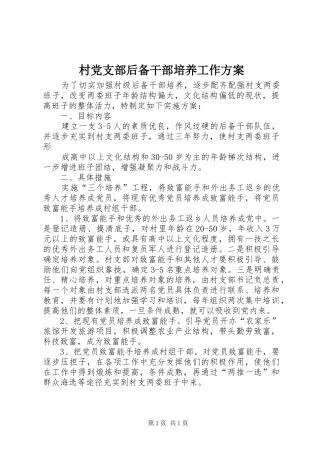 村党支部后备干部培养工作实施方案 