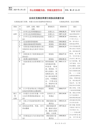 自治区发展改革委行政执法依据目录