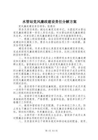 水管站党风廉政建设责任分解实施方案 