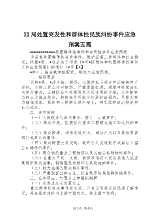 XX局突发性和群体性民族纠纷事件应急预案五篇 