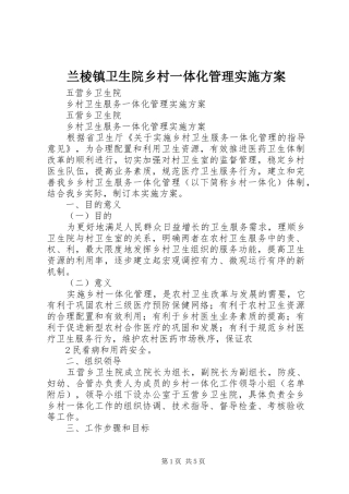 兰棱镇卫生院乡村一体化管理方案 