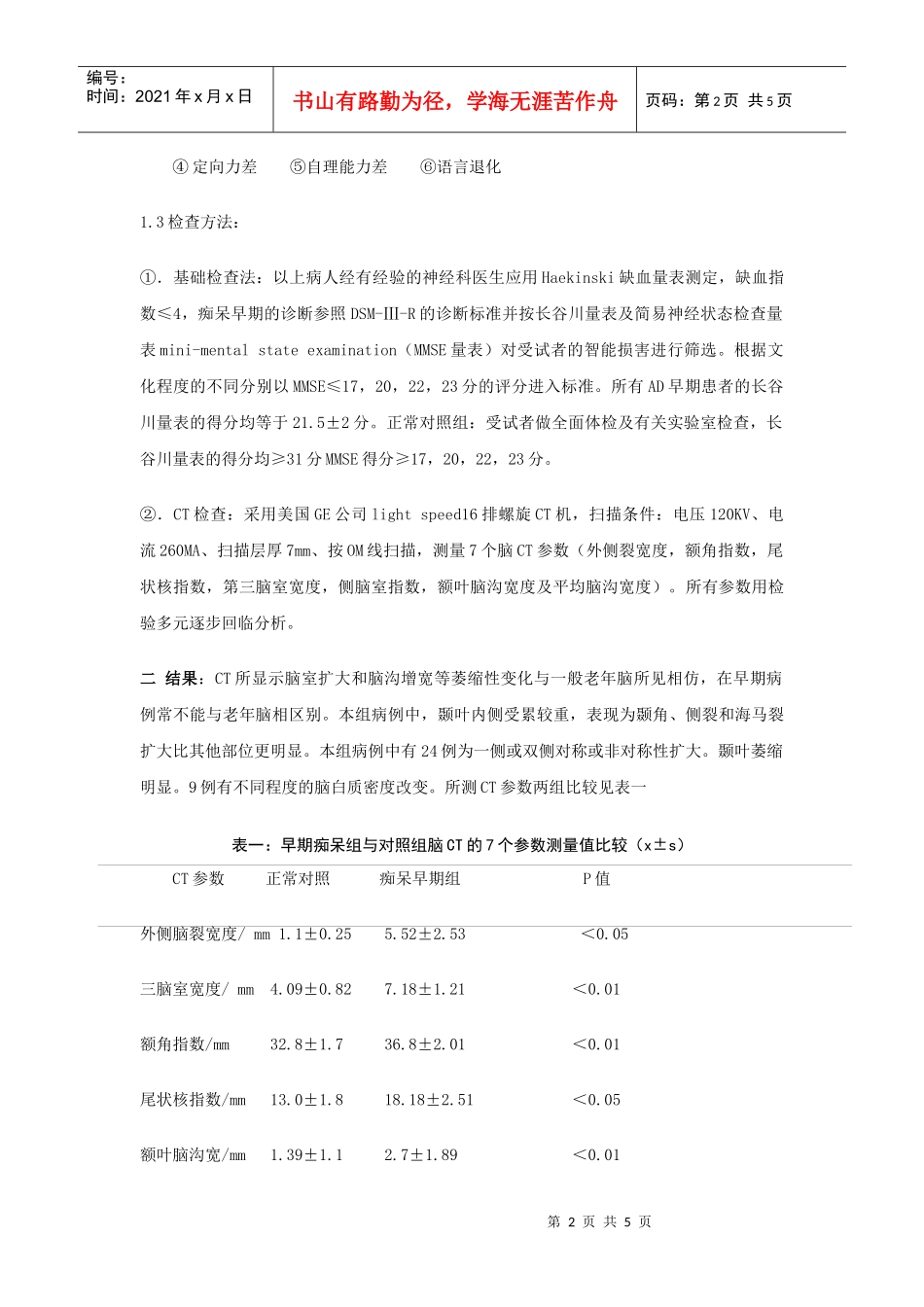 老年性痴呆的早期CT诊断及预防_第2页