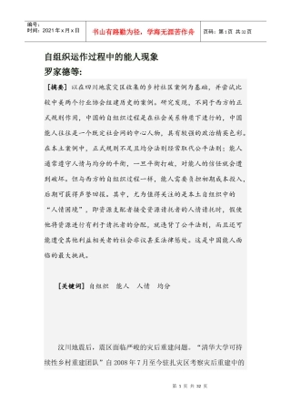 自组织运作过程中的能人现象