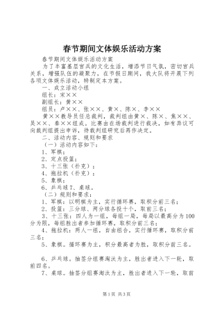 春节期间文体娱乐活动实施方案 