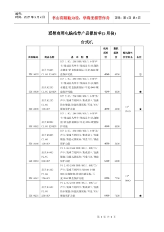 联想商用电脑推荐产品报价单(5月份)